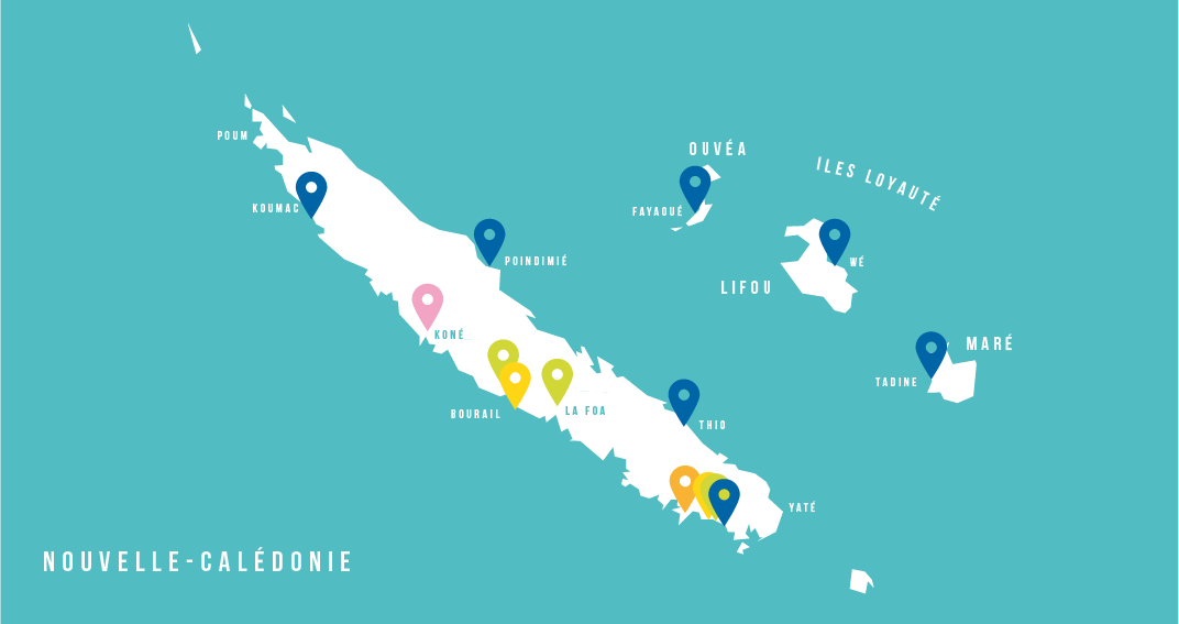Les sites de l'Atir et des ses partenaires en Nouvelle-Calédonie.